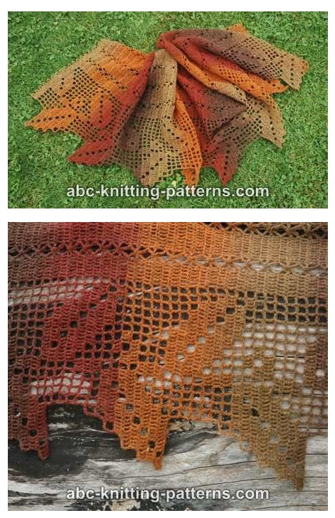 Autumn Leaves Filet Shawl by Elaine Phillips - Daliute -