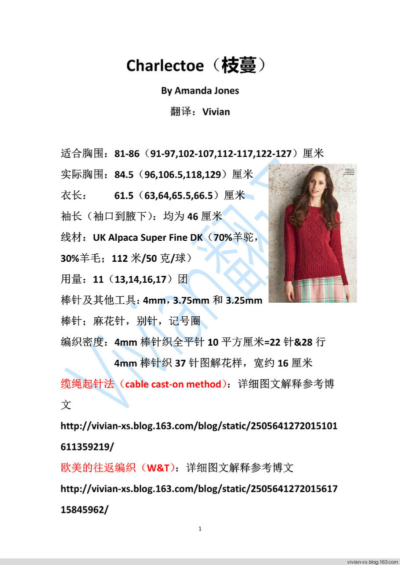 Vivian翻譯：枝蔓——復古酒紅修身典雅套頭衫 - Vivian - Vivian的薇安織譯坊