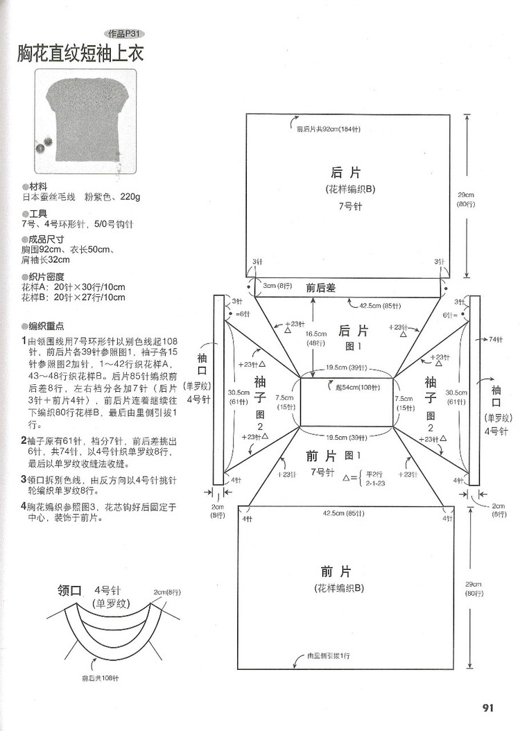 行家教你從領口往下織 - 紫藤花瓣 - 月下紫藤